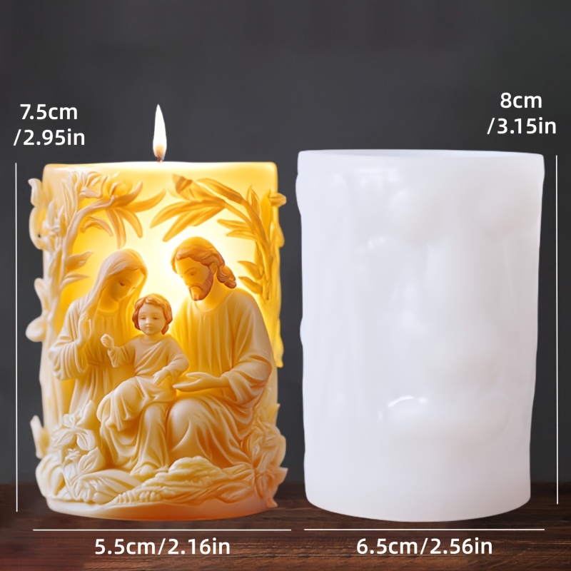 TEMU Resin Silicone Mold Jesus Family Relief Cylinder Candle Silicone Mold Jesus Mary Family Relief Cylinder Candle Silicone Mold Jesus And Parents