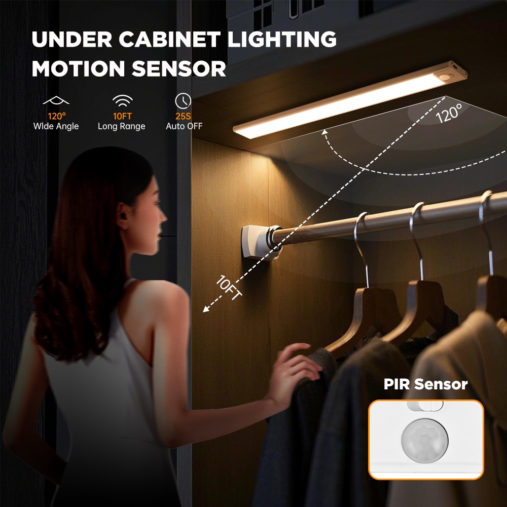 1pc rechargeable led motion sensor cabinet lights usb charge battery lights increase battery capacity magnet lights with push button switch for hallway kitchen staircase 3 colors home night light Product details 8