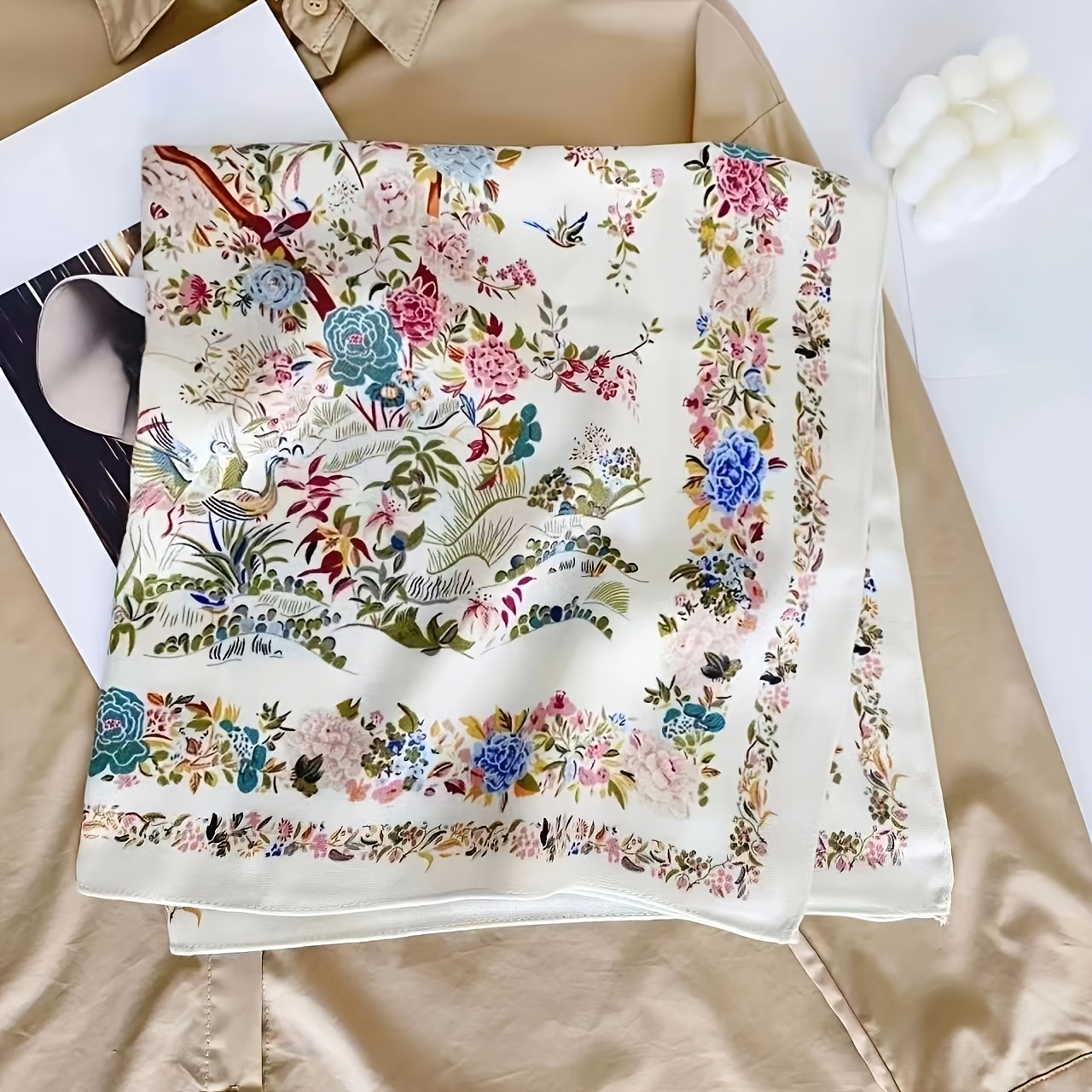 Plant Shrub Print Scarf Bird Pattern Women' Scarf 26.77 Inches Daily Accessory