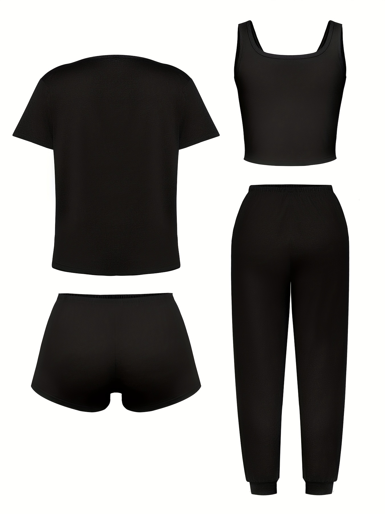 4pcs womens sleepwear set soft casual   print short sleeve t shirt shorts pants with bow detail   spring summer fall winter soft comfortable loungewear Product details 1