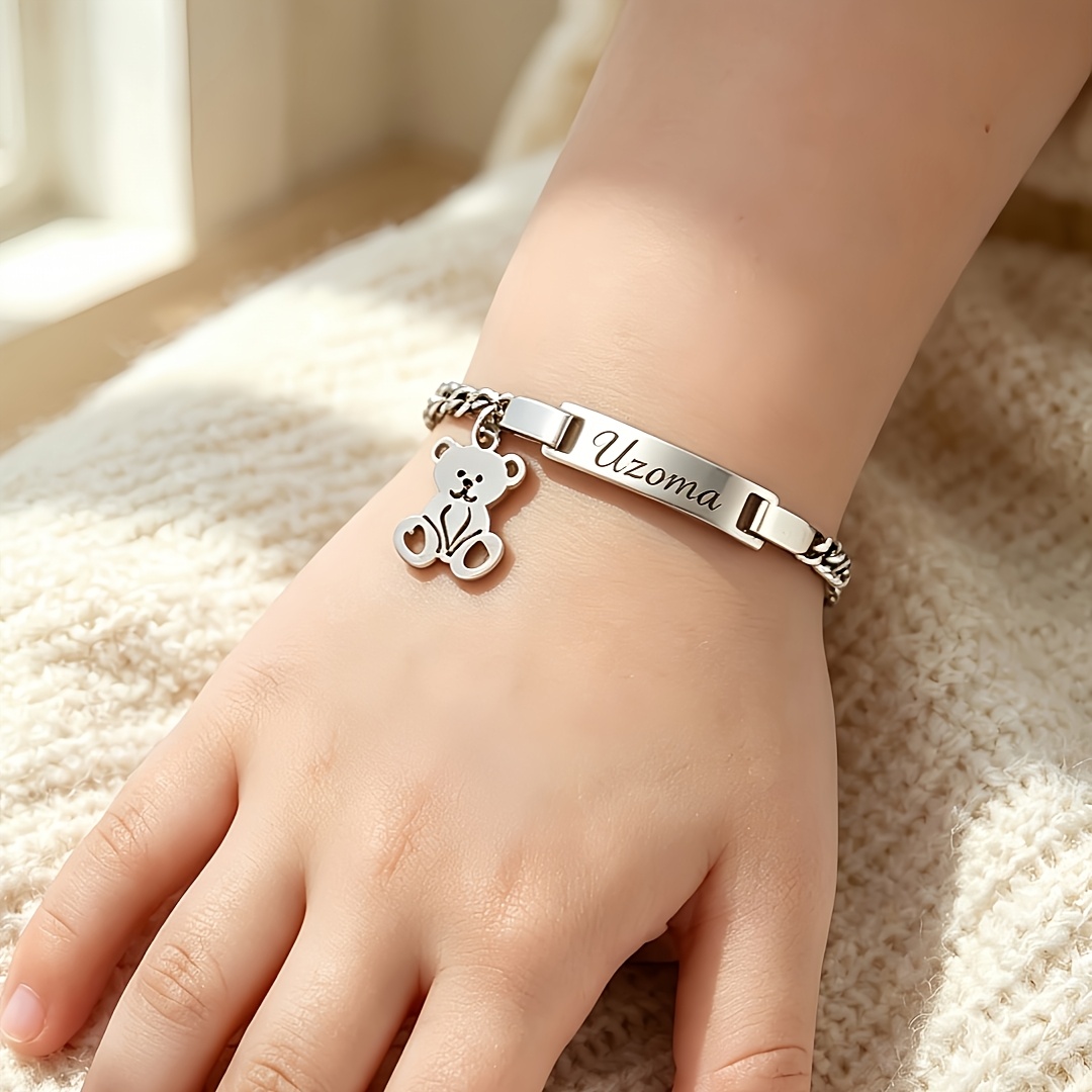 Engravable Stainless Steel Mini Bear Charm, Personalised Gift