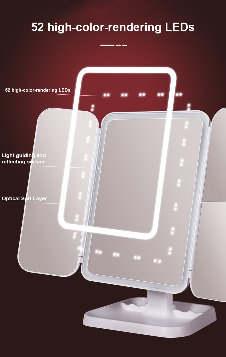 Foldable 3-Sided Desktop Mirror with Surface & Shell Design - Portable Tri-Section Vanity Mirror for,, Dorm Room, Salon, Birthday Gift, Space-Saving Tabletop Makeup Mirror with Polished