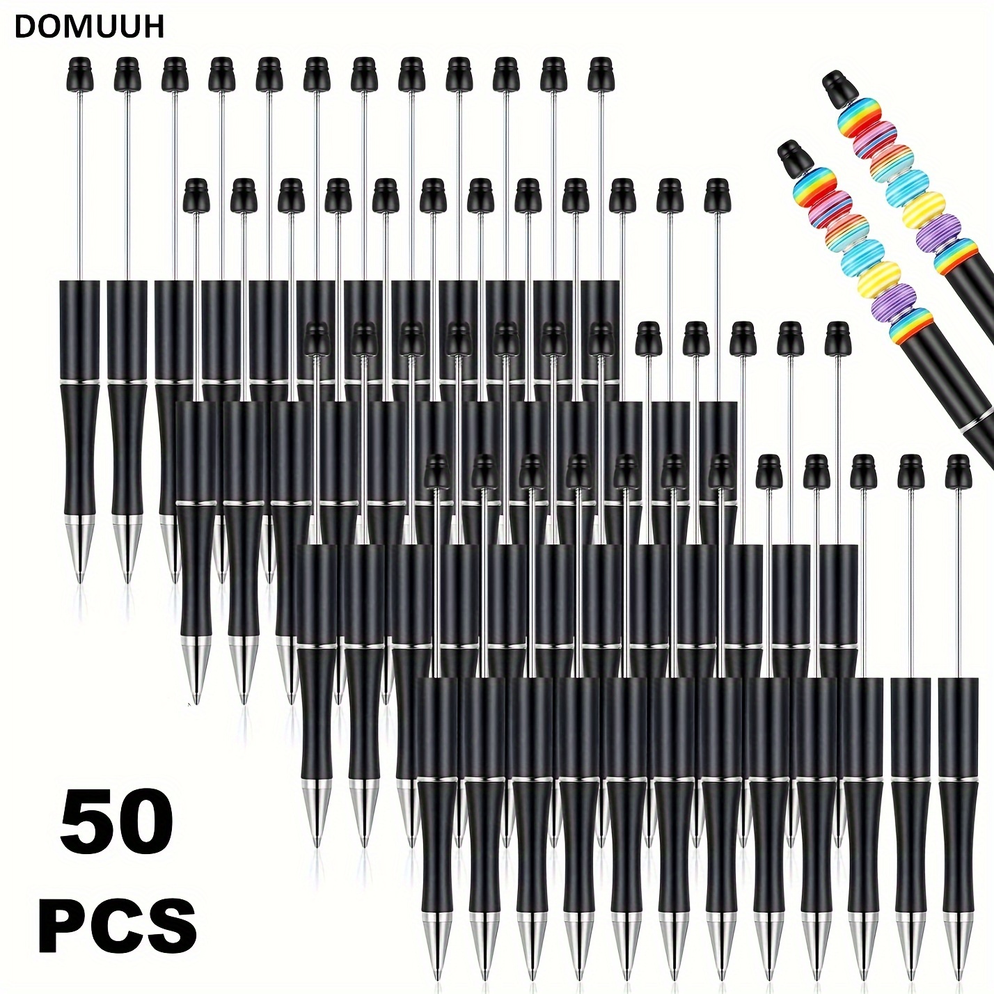 

50 Pieces Plastic Beadable Pen Bead Ballpoint Pen Assorted Bead Pen Shaft Black Ink Rollerball Pen With Extra Refills For Office School Supplies (black)