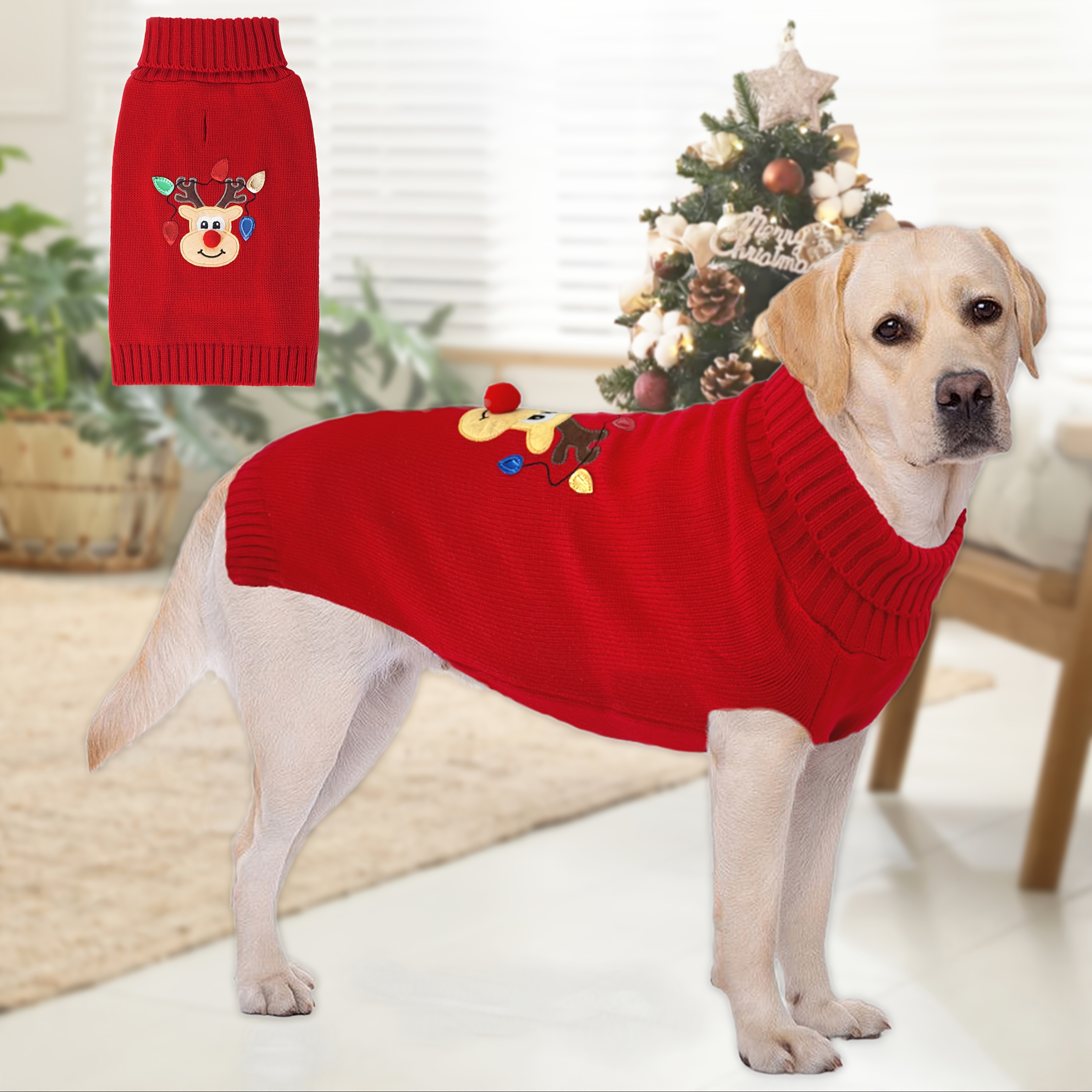 

Cozy Reindeer Christmas Pet Sweater For - Soft Knit Pullover, Hand Wash Only, Small To Medium Breeds, Christmas Sweater