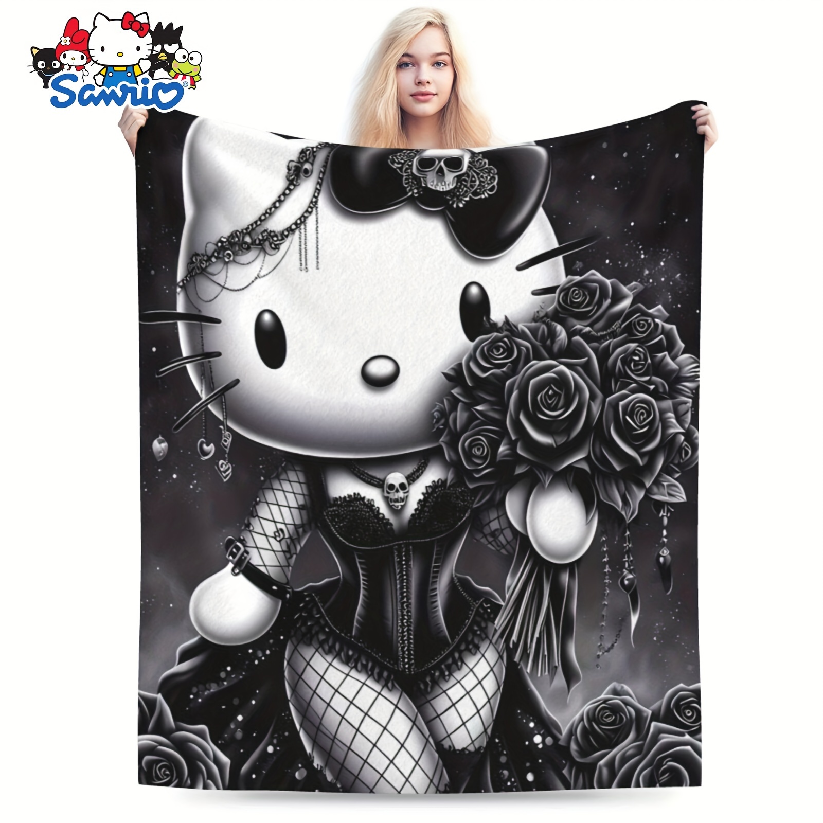 

1pc Sanrio Hello Kitty Cartoon Print Flannel Blanket- Blanket For Living Room, Bedroom, Camping, Travel, Lightweight And Warm