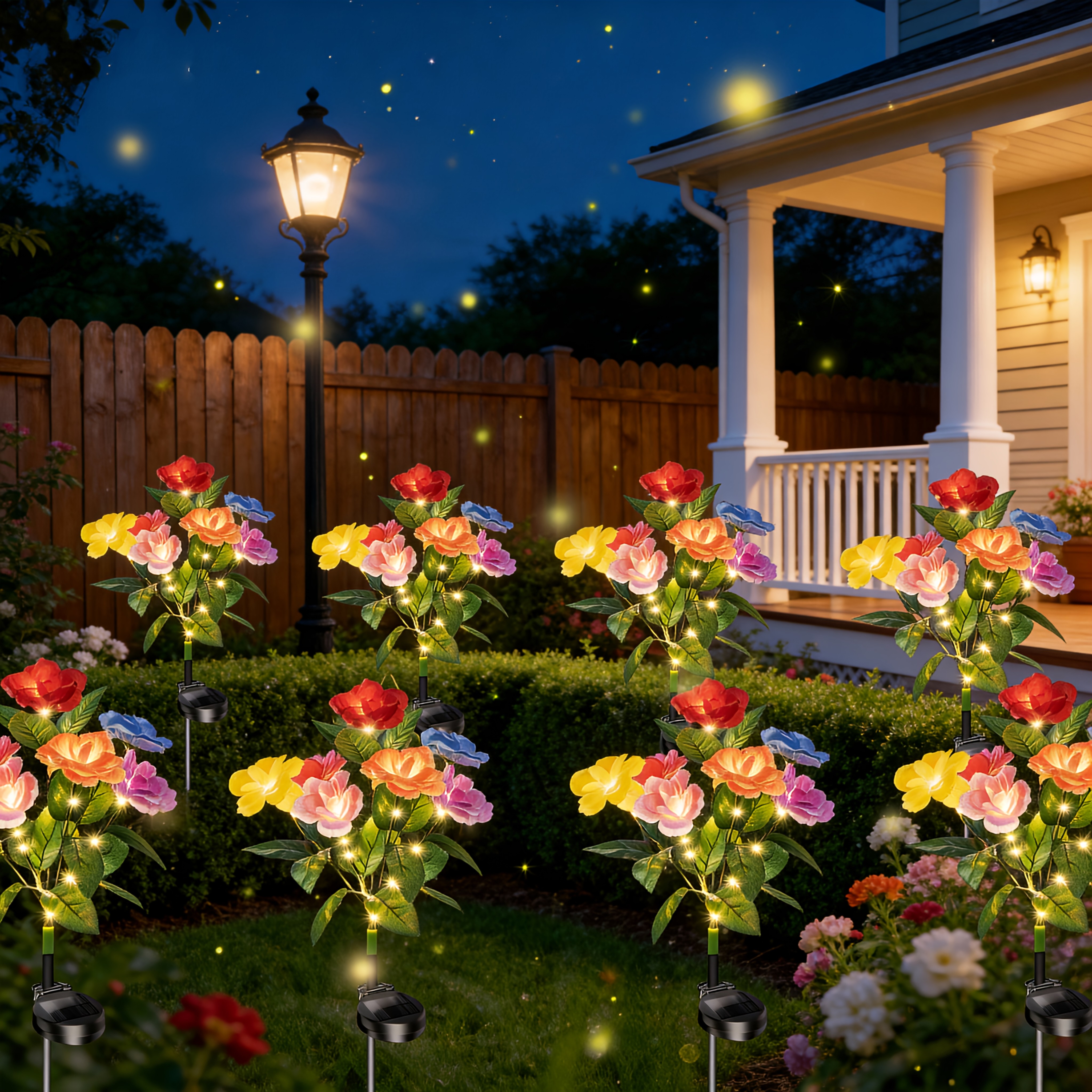 TEMU 8 Pack Solar Garden Lights, Newest Outdoor Solar Lights, Colorful Changing Rose Lights, Garden Decoration, Enlarged Solar Panel, More Realistic