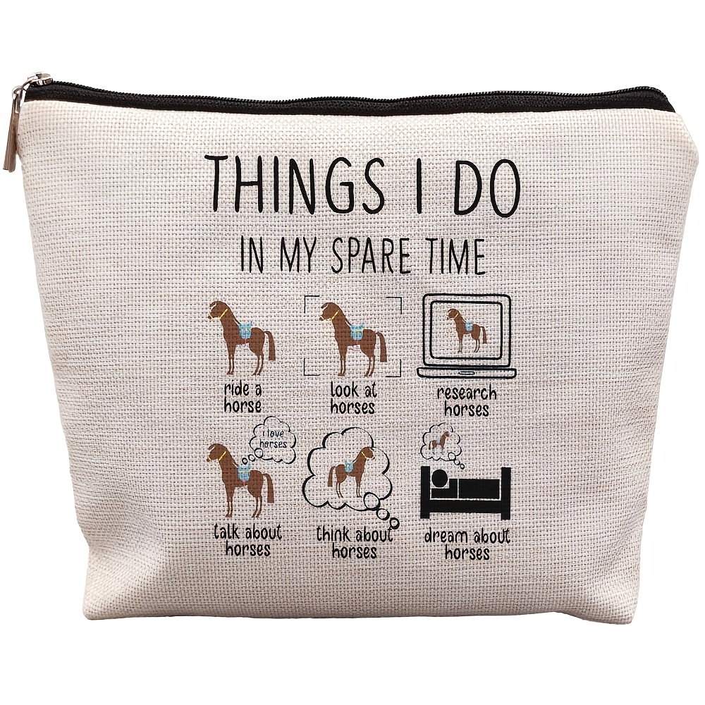 TEMU Borsa per trucco a tema equestre 1 pz, con scritta "Cosa nel " - Regalo per donne e dei , Borsa cosmetica a tema cowboy con chiusura a cerniera,