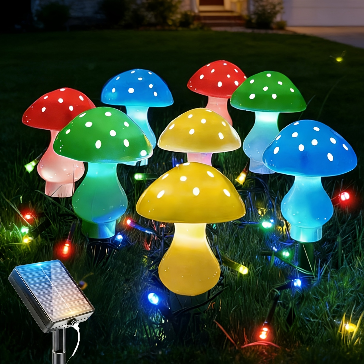 TEMU 8 Super Large Solar Outdoor Mushroom Lights, Suitable For Summer Garden Decoration, 8 Outdoor Garden Mushroom Lights, Multicolor Solar Led Fairy