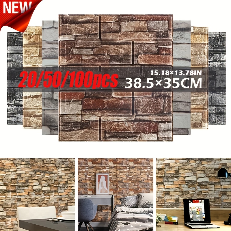 

/100pcs 38.5×35cm/15.16×13.78in Self-adhesive Simple Diy Decorative Brick Stickers Indoor Home For Bedroom Room Waterproof Oilproof Decoration Wallpaper