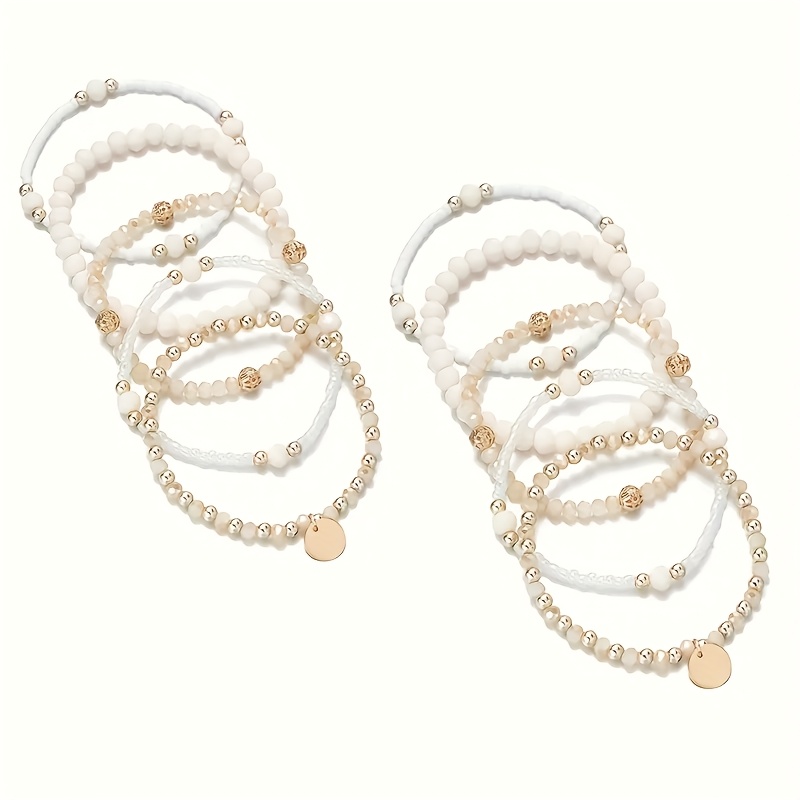 Bohemian Style Beaded Bracelet Set for Women, 10pcs Stackable
