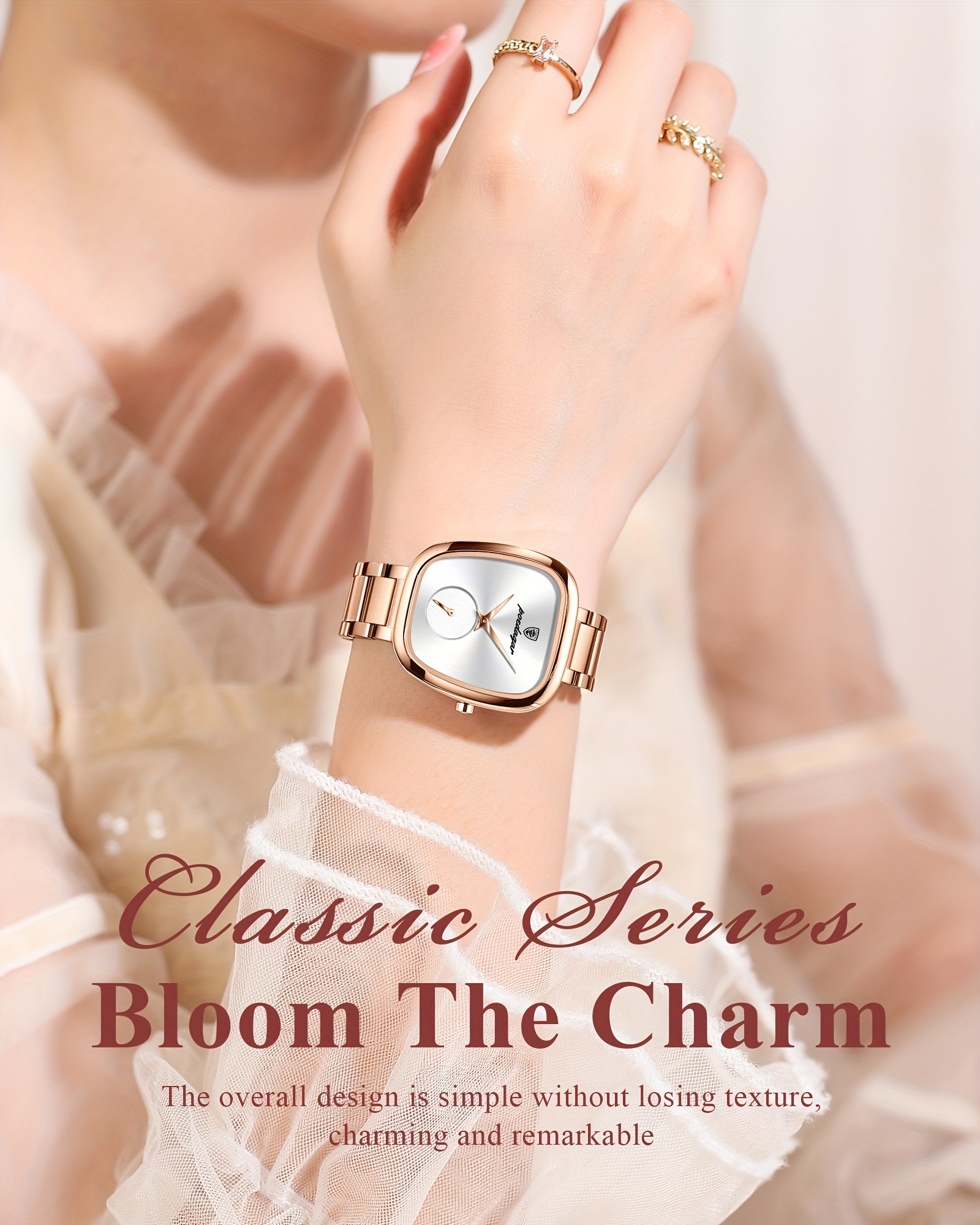 A High-End Romantic Women'S Watch with a Square Design, Featuring a Stainless Steel Quartz Movement