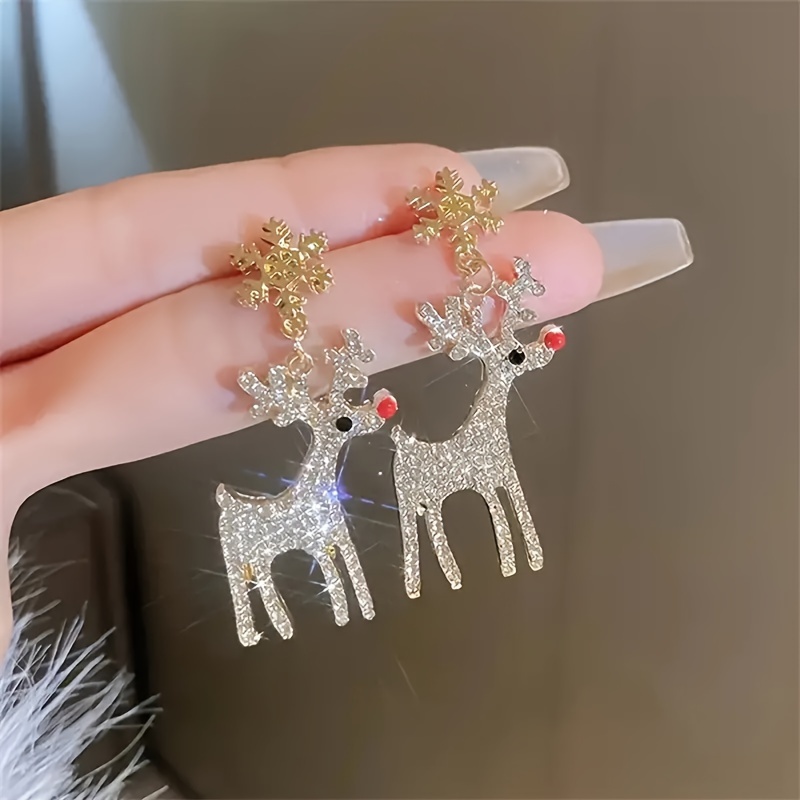 TEMU Reindeer Pendant Earrings Stainless Steel Ear Pins Alloy Pendants For Women Elegant Christmas Fashion Jewelry Christmas Gifts