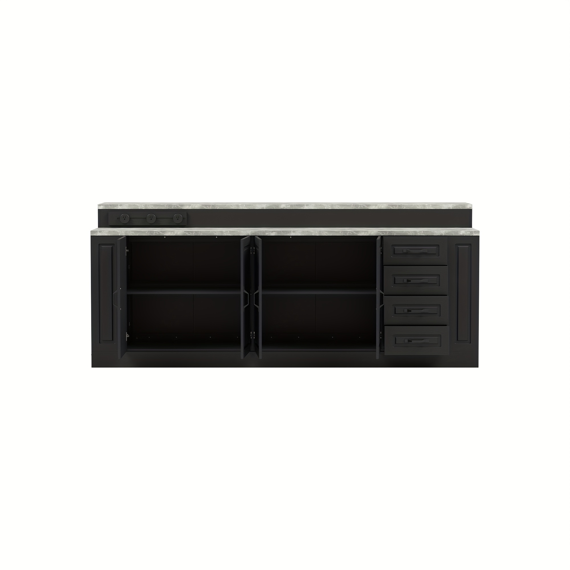 modern 4 door kitchen island with 4   drawers and 4 shelves heavy duty kitchen pantry storage cabinet with stone patterned tabletop stationary kitchen table coffee bar dining table for dining room kitchen stylish design 94 5l 31 3d Product details 7