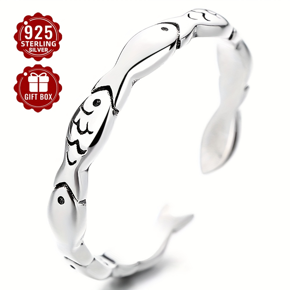 Women's 925 Pure Silver Small Fish Open Ring