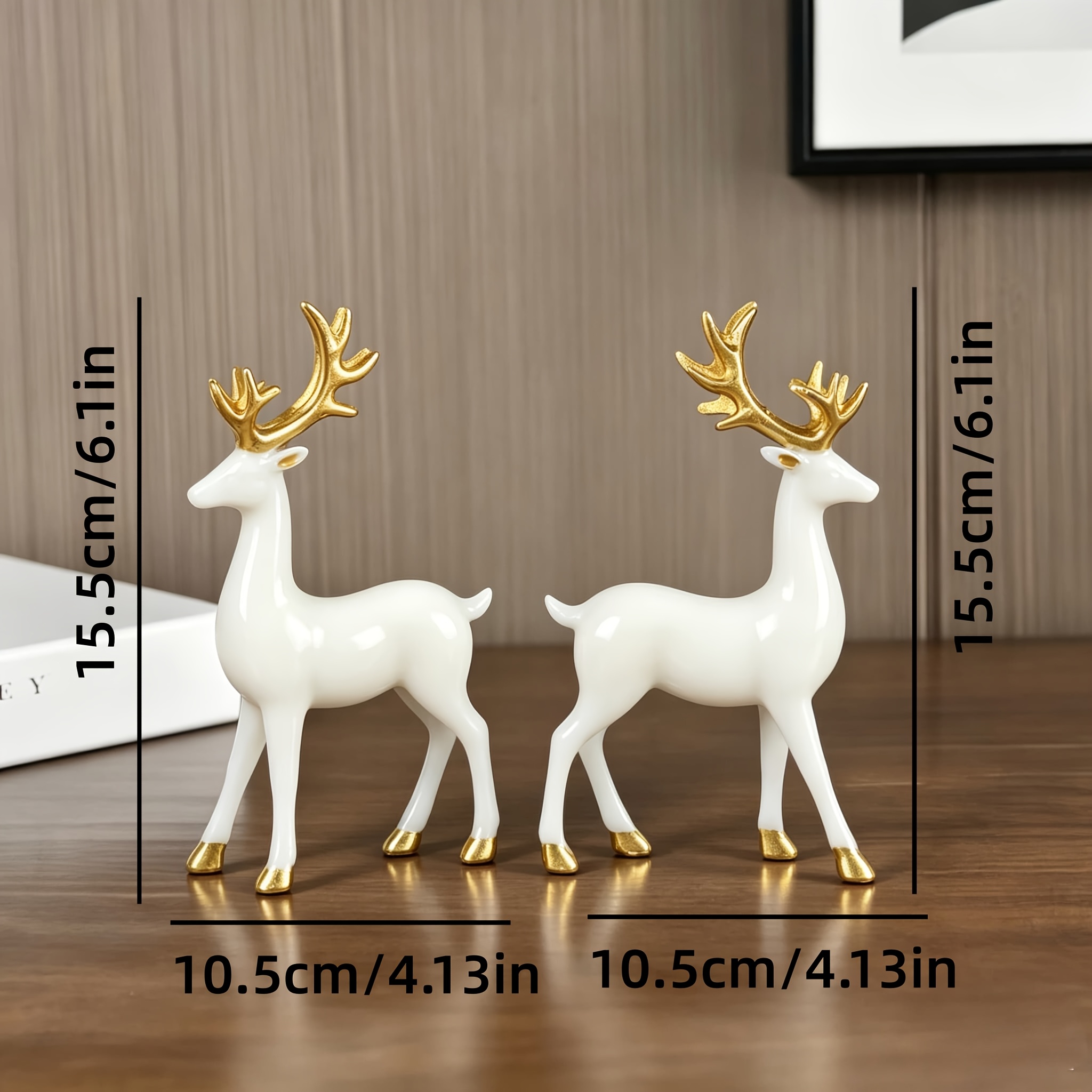 TEMU White Resin Deer Figurines With , Pair Of Deer Statues For Home Decor, Minimalist Nordic Ornaments For Cabinet Tabletop Living Room Entrance