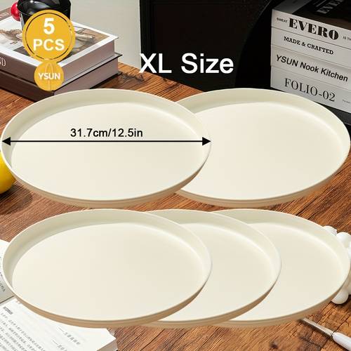 5pcs cream white plastic serving round tray multi use platter durable and lightweight breakfast food snacks candy dessert buffet hotel picnics