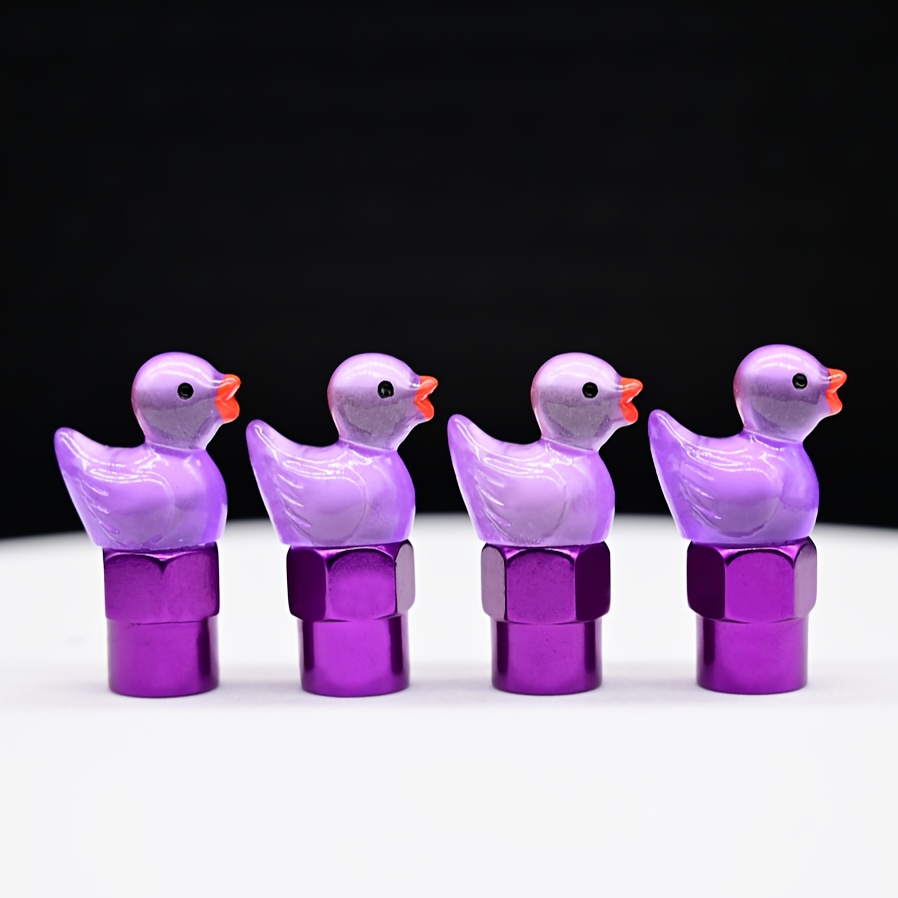 TEMU 4pcs Luminous Purple Duck Tire Valve Stem Caps, Universal Fit For Cars, Motorcycles, Bicycles - Cute Metal Air Valve Replacements, Aesthetic