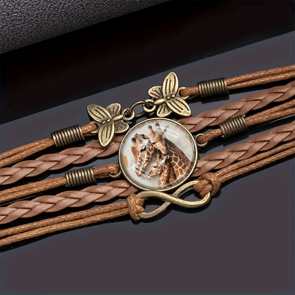 TEMU Adjustable Bohemian Mandala Infinity Bracelet - Fashion Accessory Made Of Faux Leather Featuring A Warm Reunion Of A Mother And Child Giraffe,