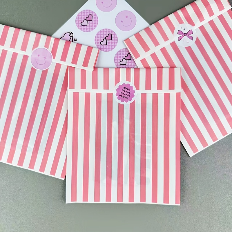 Image of Gift For Her/him 25pcs Of Pink And White Striped Paper Bags, Ideal For Card Gifts, Innovative Packaging Supplies, Paper Bags