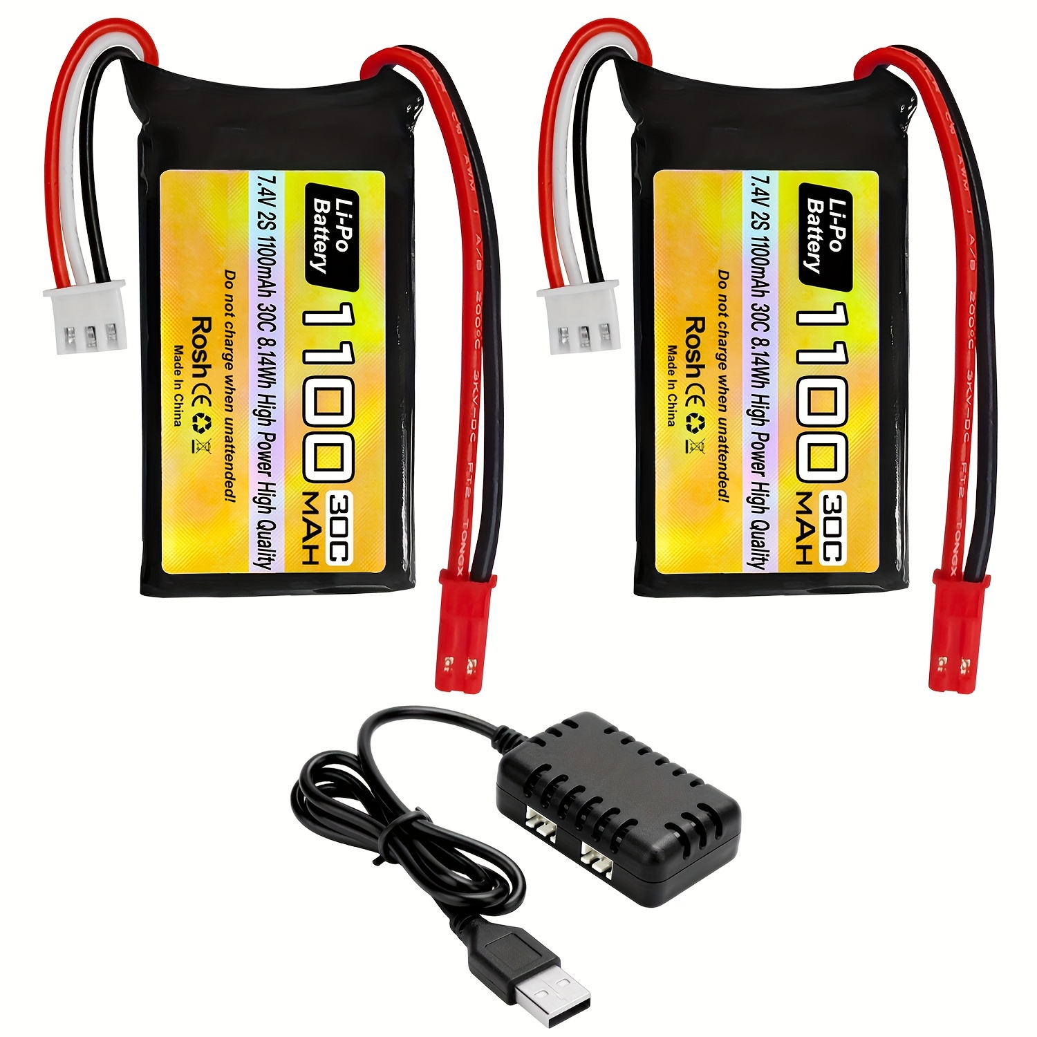 TEMU 7.4v 1100mah 2s Lipo Battery With Jst Plug And 2-in-1 Charger Suitable For A949 A959 A969 A979 Rc Cars, Compatible With Most Rc Car Trucks With