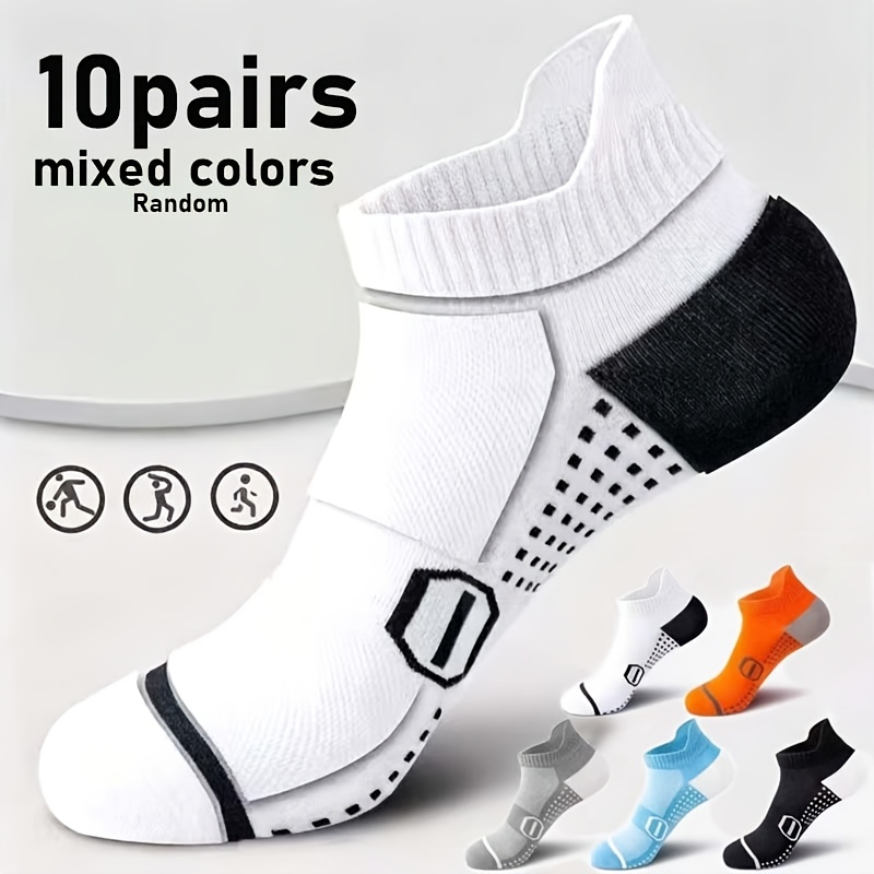 TEMU Random 10 Pairs Men's Sweat-absorbing And Breathable Sports Socks, With Polka Dot Pattern And Striped Color-blocking Design, With Arch Support,