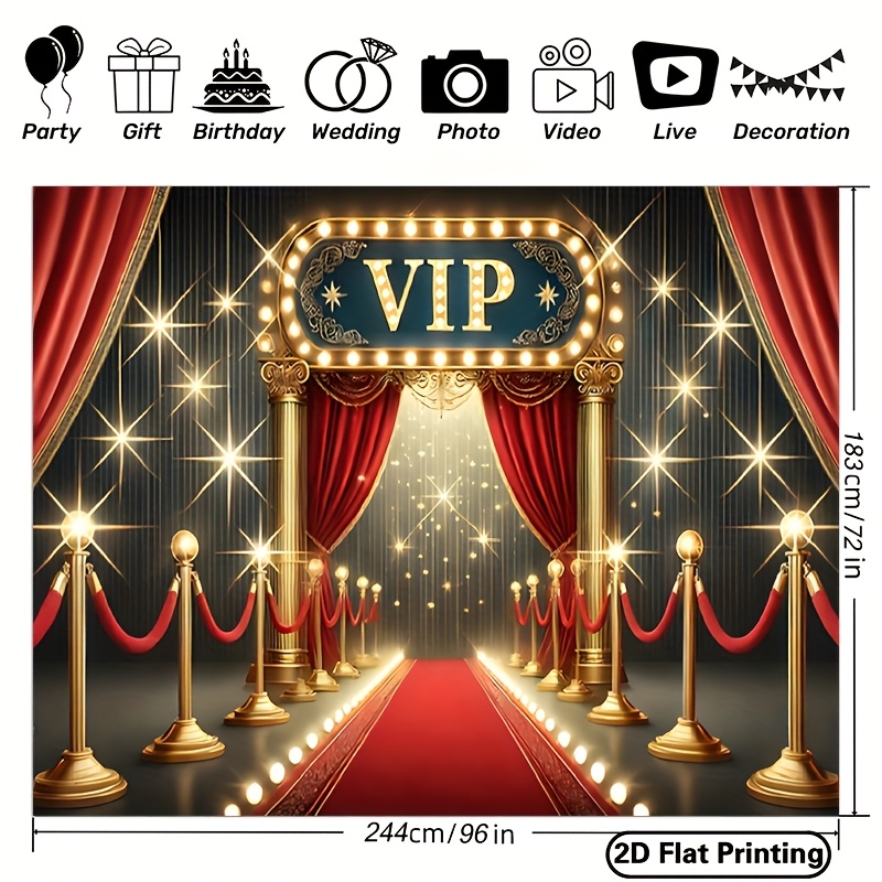 TEMU 1pc 8x6ft Vip Entrance Party Backdrop With Golden Drapes, & Rope Barriers - Durable Polyester Photography Background For Indoor/outdoor Events,