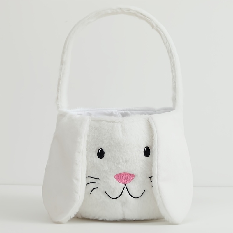 Plush Easter Bunny Basket, Long Plush Ears Egg Hunt Easter Bag, Rabbit Easter Handbag, Easter Decorative Candy