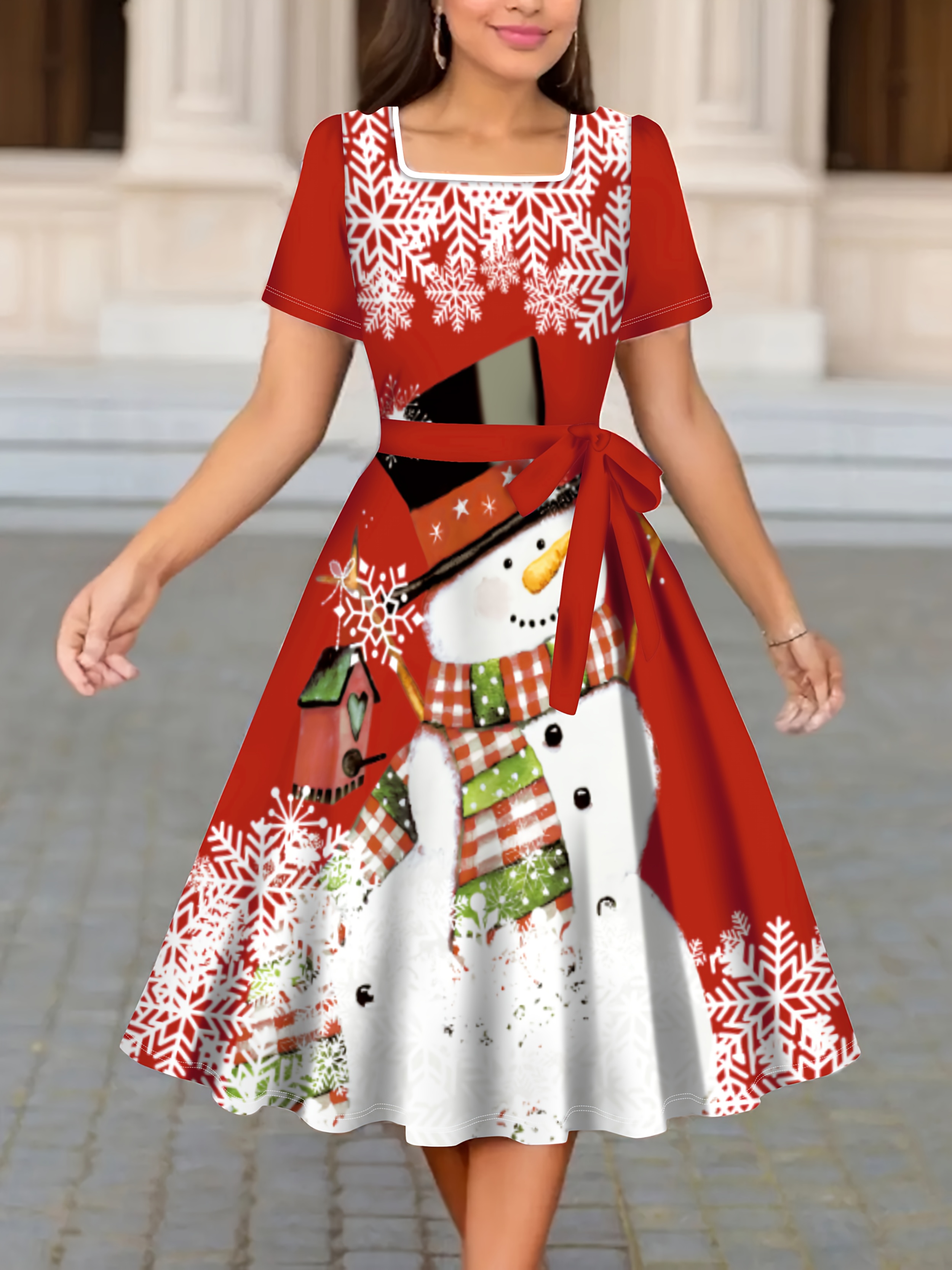 an elegant holiday themed dress featuring snowman snowflake - Temu Australia
