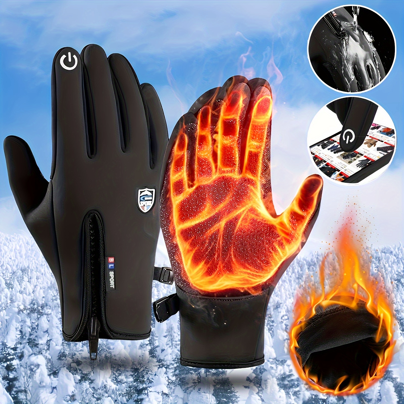 Winter Waterproof Warm Gloves Short Adjustable Zipper Touch - Temu