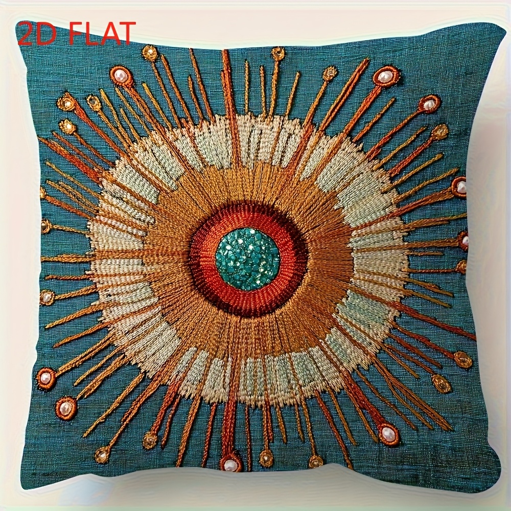 TEMU 1pc 18x18 Inch Atomic Starburst Pillow Cover - Vibrant Turquoise & Golden Design, 100% Polyester With Envelope Closure, Machine Washable Contemporary Decor For Sofa, Living Room, Bedroom, Office