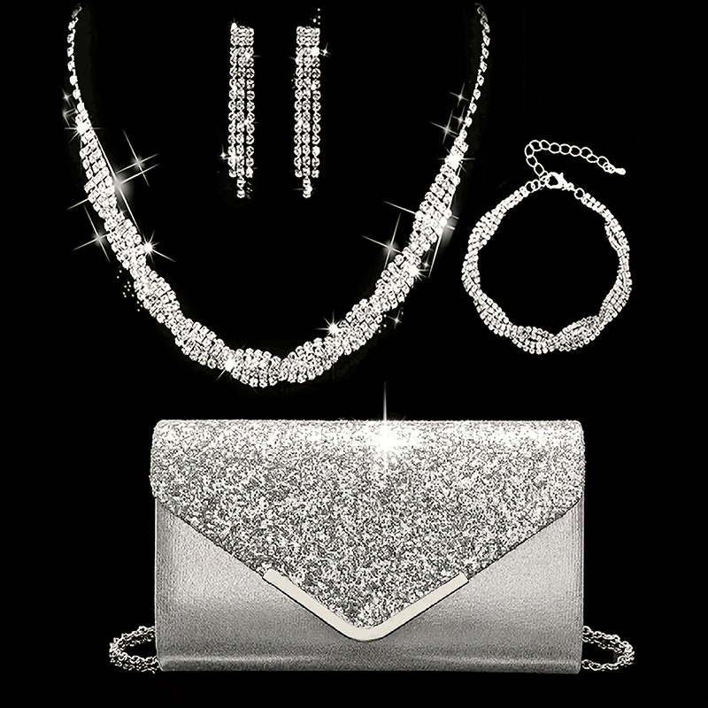 TEMU Pochette de soirée pour femme, , polyvalente, et pailletée, pochette décorative, sac de soirée, sac de robe, ensemble de banquet 4 pièces avec