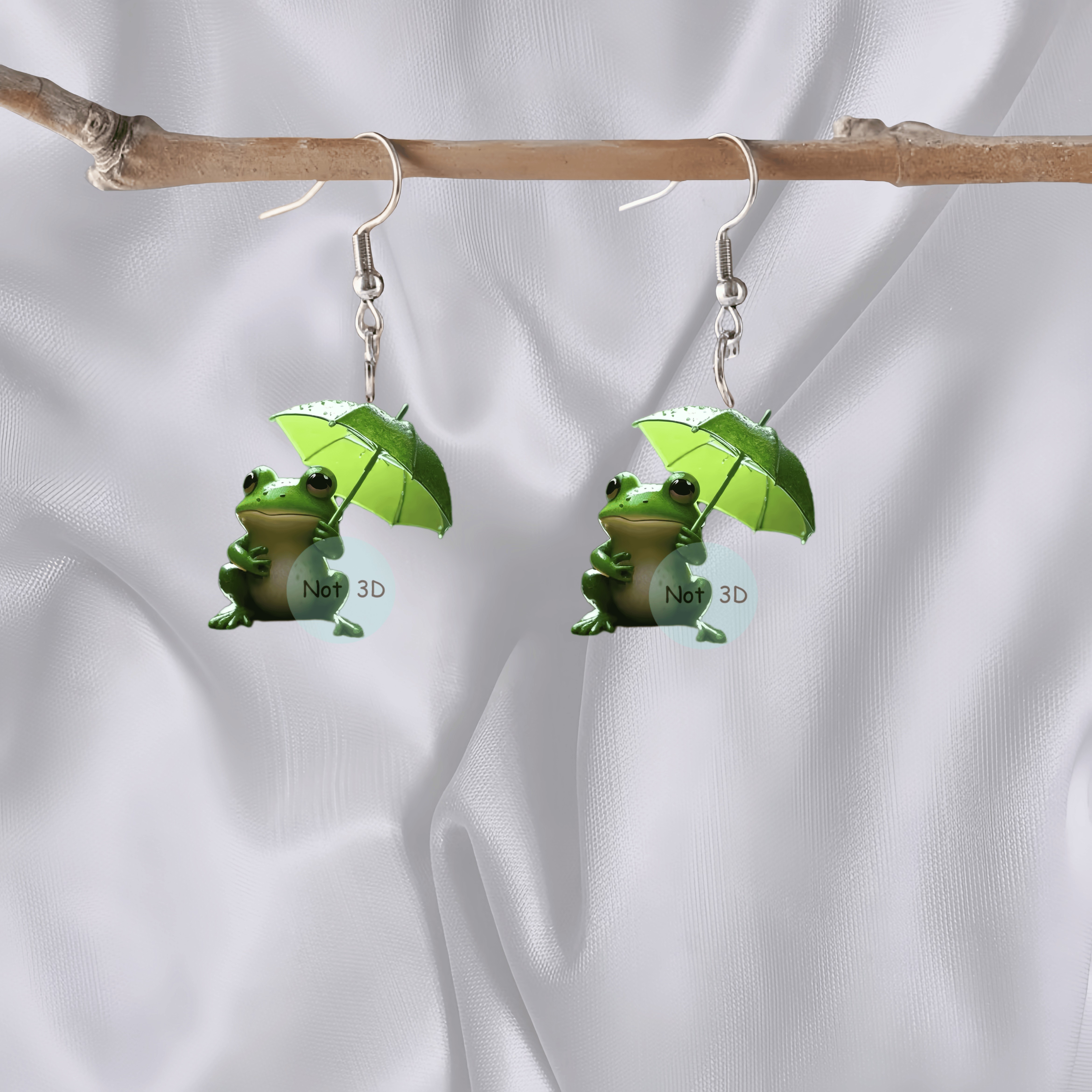 

1-pair Cute Umbrella Carrying Frog Earrings Set - Unique 3d Effect Acrylic, Frog Earrings, Parties & Gifts, Suitable For