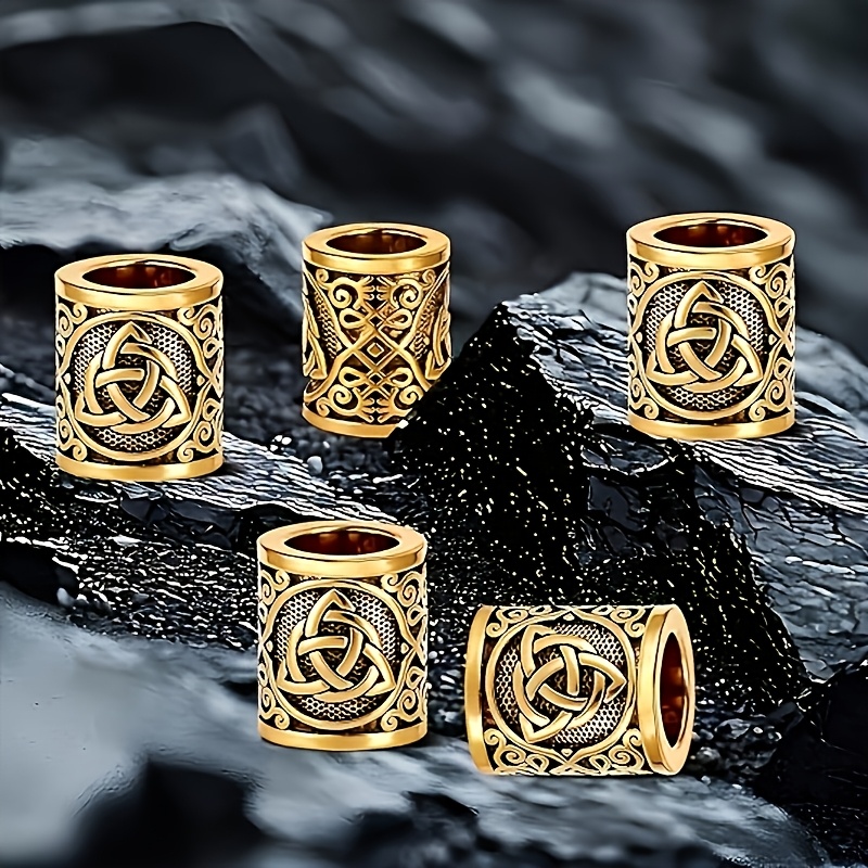 E-shop 5 Stk. Wikinger-Bart-Haarperlen, keltischer Knoten, , Wikinger-Perlen, Unisex, große Wikinger-Metallperlen – Haar-Accessoires