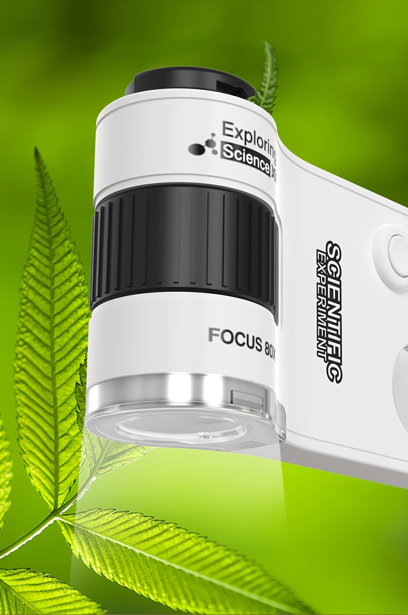 Microscopio Portátil 2-en-1 de Doble Función 3-10-80X con Luz LED Morada para Aventuras al Aire Libre, un Buen Regalo de Cumpleaños y del Día del Niño desde el Laboratorio a la Naturaleza