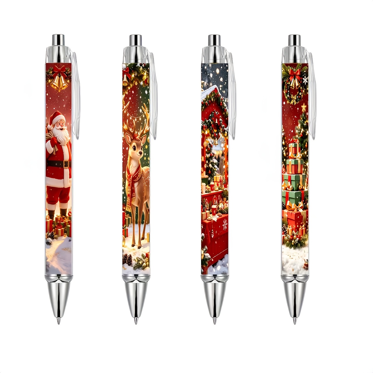 TEMU 4pcs Christmas Themed Pen Set, High-value Santa Claus And Christmas Tree Holiday -type Ballpoint Pens, Student Exam Practice And Journal Writing