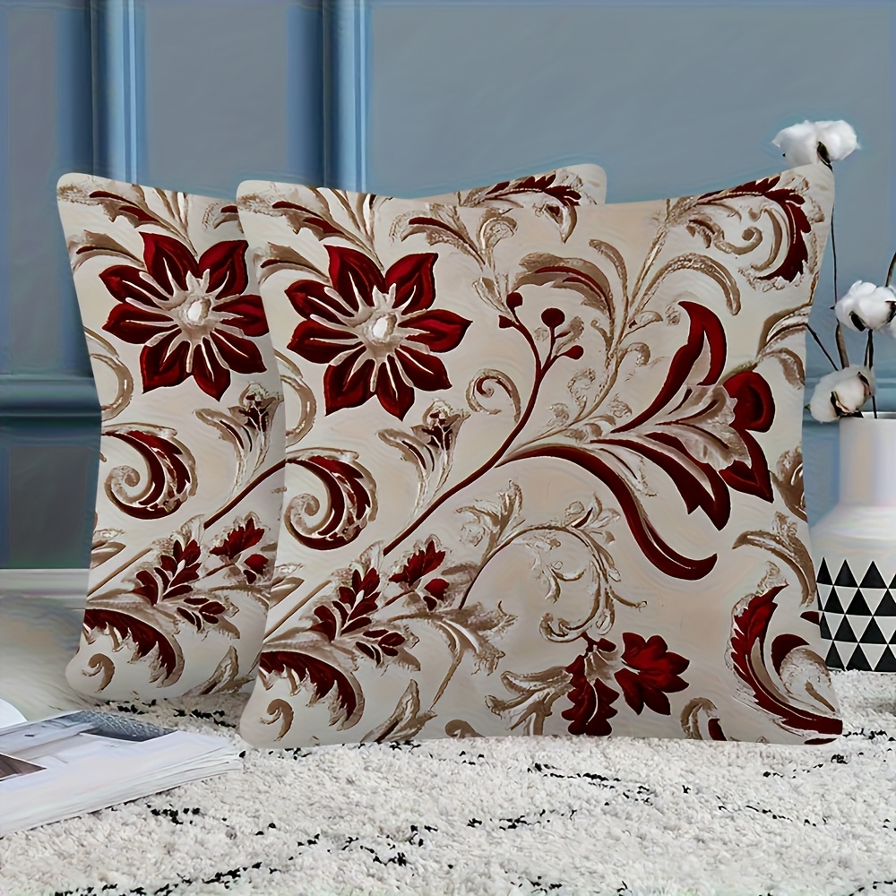 TEMU 2pcs Elegant Floral Pillow Covers - 2d Flat Print, Ideal Housewarming Gift, Suitable For Various Home Decor, Soft Polyester, Zipper Closure,
