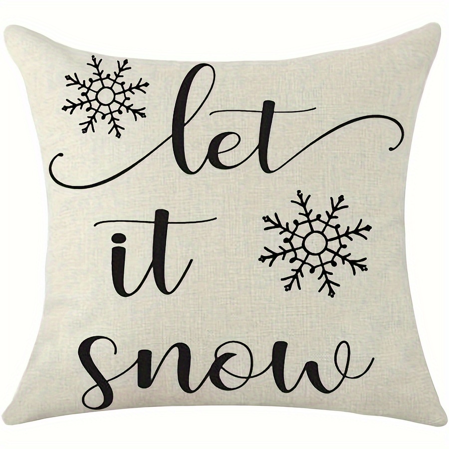 

Country-rustic Linen Throw Pillow Cover 100%, Decorative "let It Snow" Snowflake Design, Zipper Closure, Machine Washable For Home And Sofa Decor - 1pc