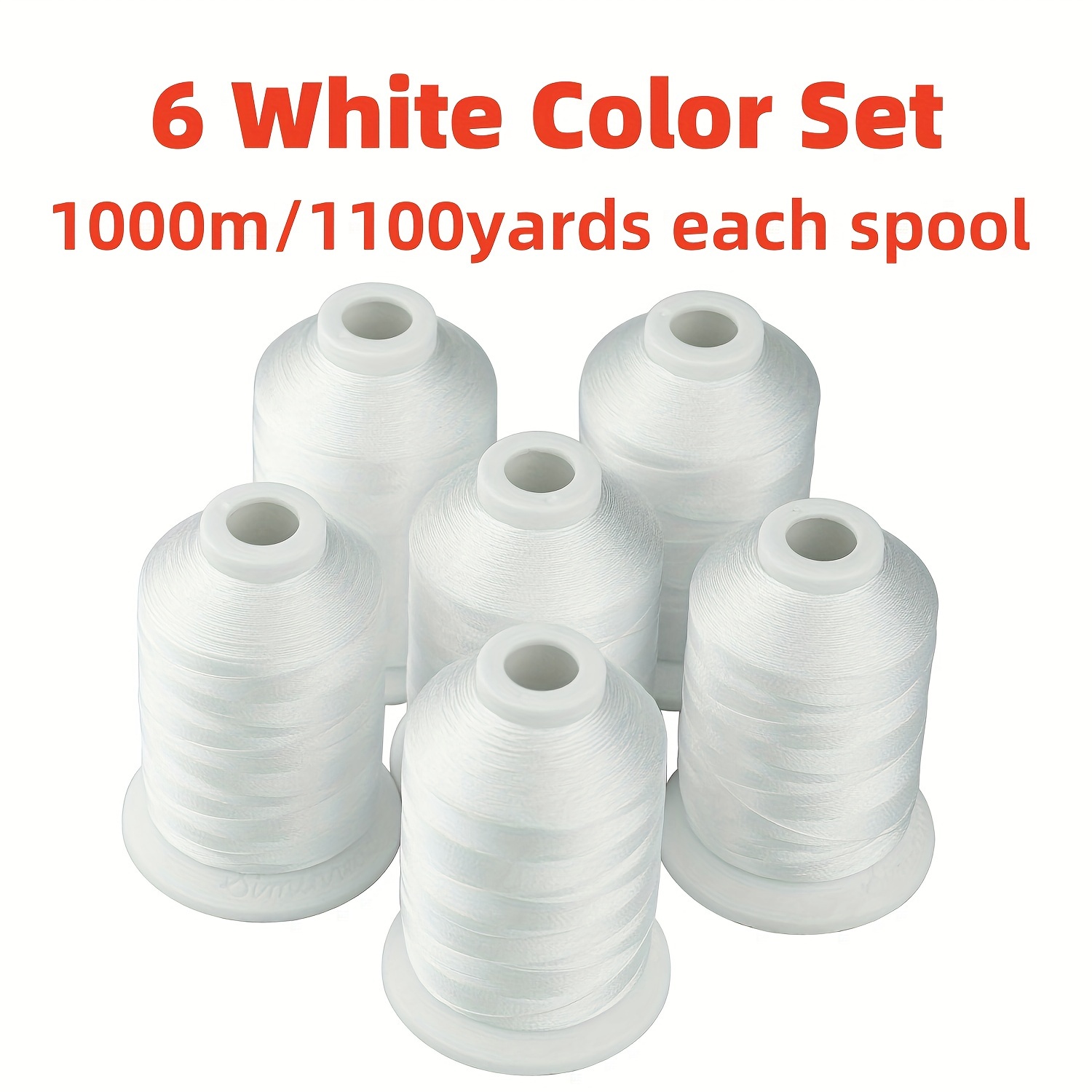 

6 Fils de Broderie en Polyester Blanc 1000M(1100Yards) pour Brother, , , , Singer, et Autres Machines Domestiques (Blanc)