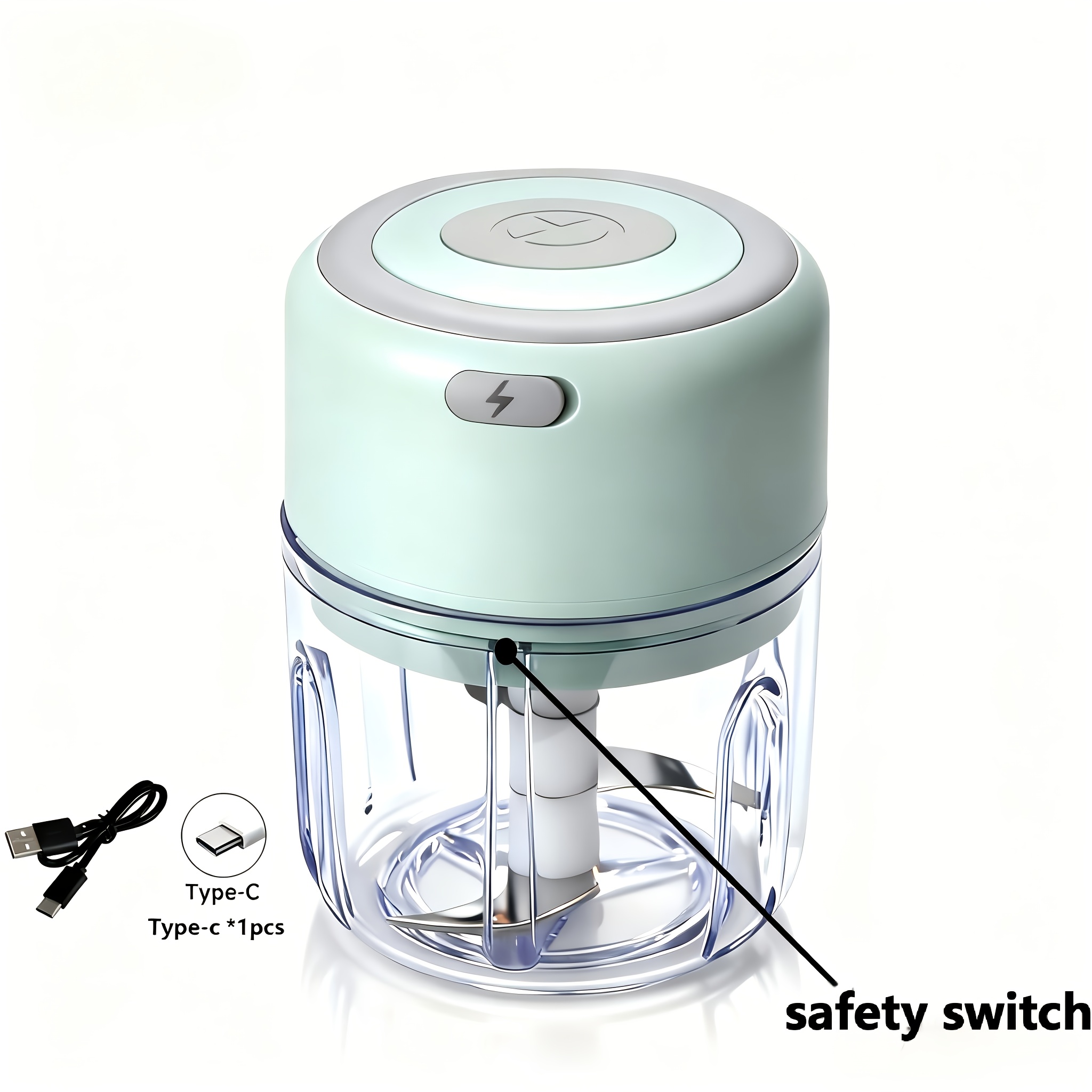 Cordless Electric Garlic Chopper and Mini Food Processor with USB Rechargeable Battery, 1600 RPM Motor, Compact Portable Design for Garlic,
