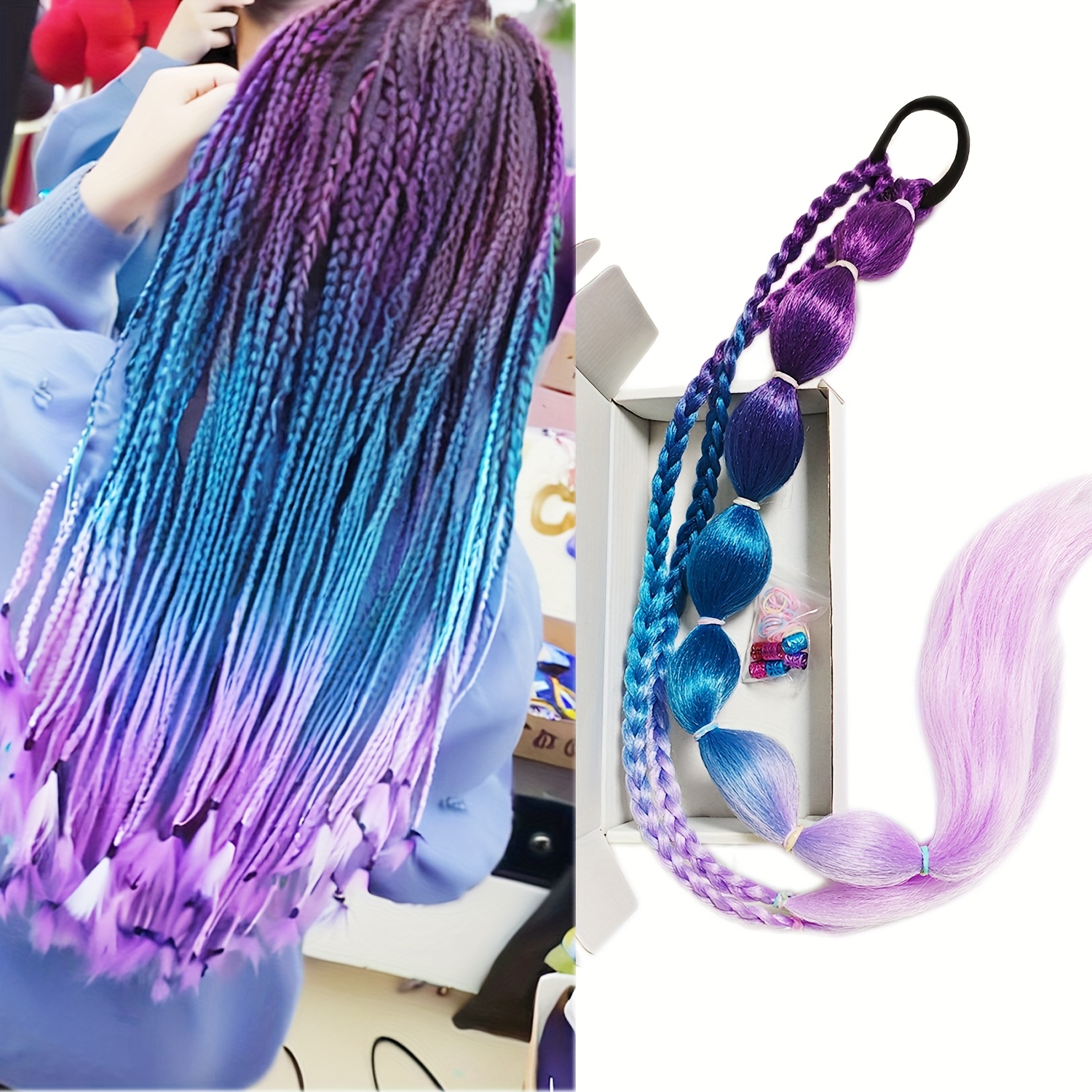 elegant pink to purple ombre bubble braids - women display picture 2