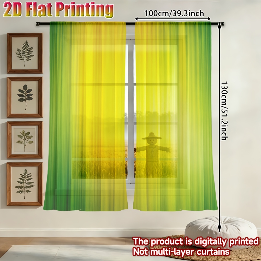 TEMU 2d Flat - 2d Flat - Set Of 2 2d Flat Gauze Curtains Featuring A And Yellow Gradient . Modern Chiffon Semi-sheer Curtains Are Perfect For Festive