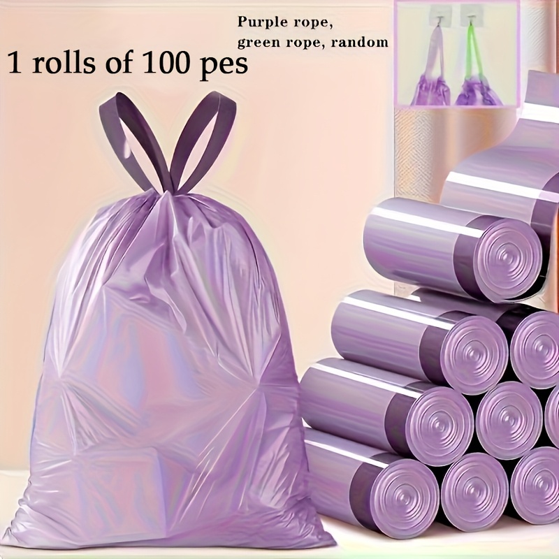TEMU A Roll Of 50/100 Purple Drawstring Trash Bags, High-quality Plastic Garbage Bags, Colored Trash Bags, Suitable For Kitchen, Bathroom, Bedroom,