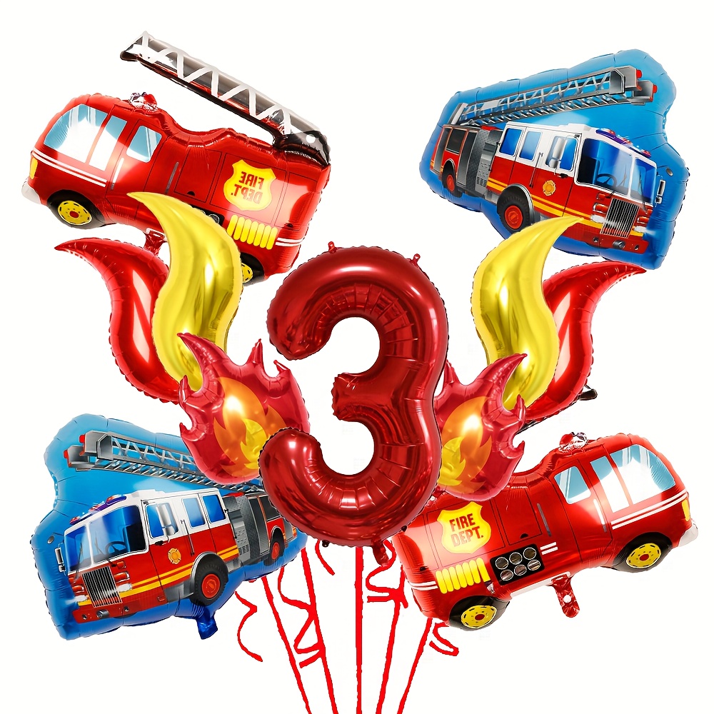 A Set Of 11pcs Fire Truck Themed Party Decorations Red And Truck Flame With 1~9 Number Film Balloon Set, Suitable For Birthday Party Decoration