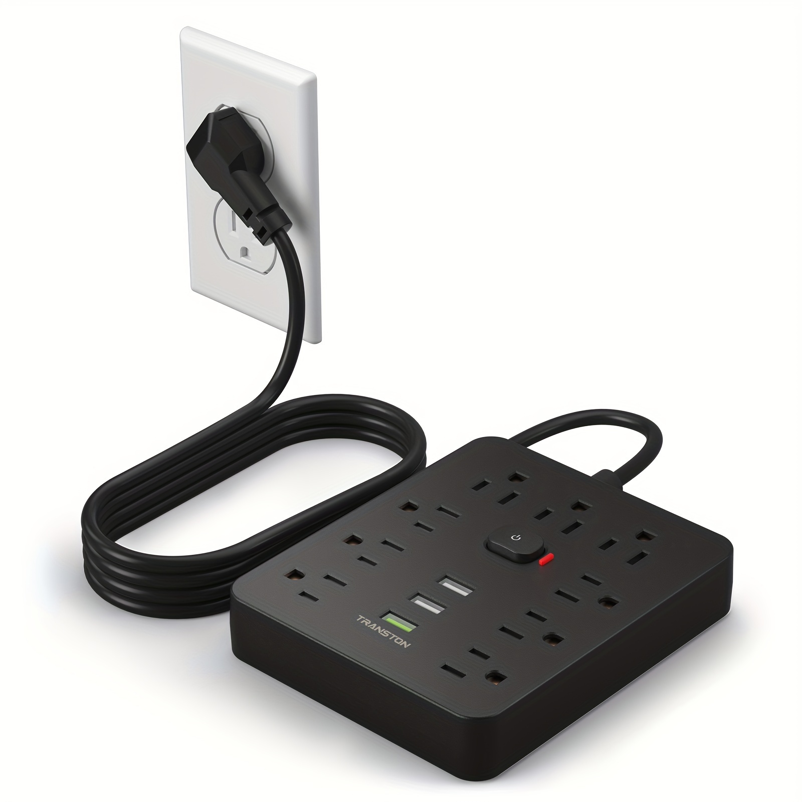 9 outlets 3 usb ports fireproof surge protector power strip with 5ft extension cord wall mountable desktop charging station for home office
