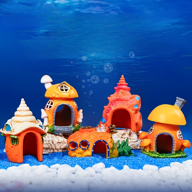 Image of 5pcs Of Mini Fish Tank Accessory, Aquarium Additions, Tiny Resin Animals, Fish Tank Micro Landscape Decoration Ornaments, Aquarium Hidden Tunnel, Aquarium Decoration Shelter, For Home Use, Self Use