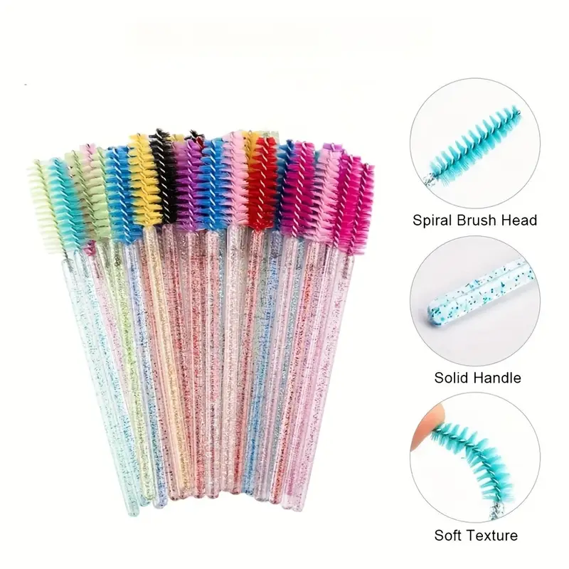 10pcs pack multicolor eyelash brush eyebrow brush set with spiral brushes crystal handles for eyelash extension makeup details 1
