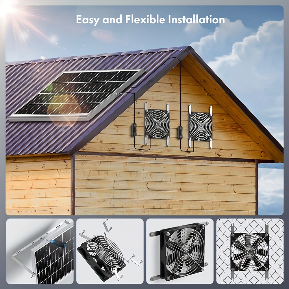 high quality versatile solar wind powered fan kit for greenhouses sheds pet houses weatherproof with dual fans and remote control details 3