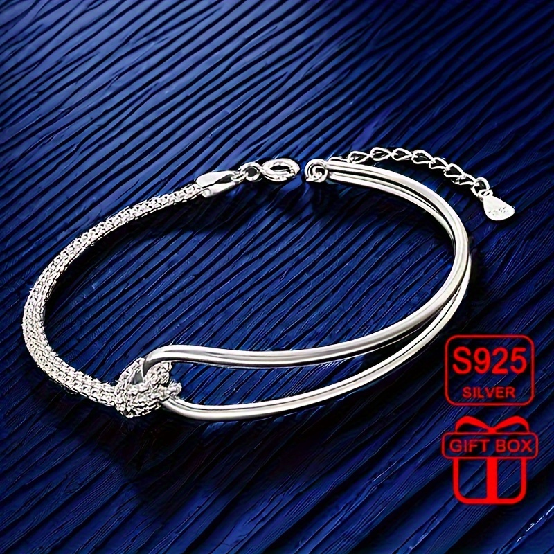 

Elegant & Classic Style, 925 Sterling Silvery Unique Knotted Design Bracelet, Fashion Delicate Accessory For Daily Wear & Festival, Include Gift Box, Idea Gift, Weight 3.8g