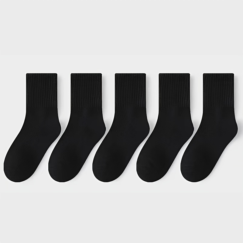 Image of 5 Pairs Of Children' And Black Sports Socks, Spring And Summer Thin Cotton Mid Tube Socks