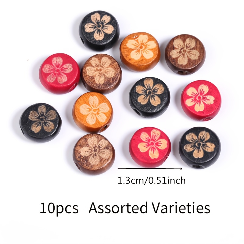 10pcs Floral Wooden Flat Beads for Jewelry Making